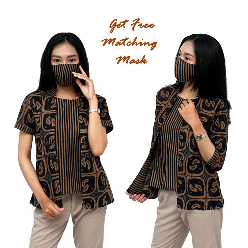 Atasan Batik Wanita Modern Perpaduan Batik Lurik Blouse