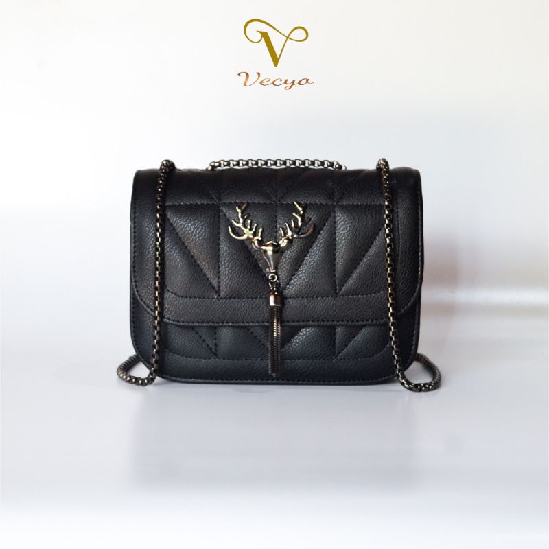Tas Selempang Wanita Mewah Terbaru Tali Rantai Black Nickel Logo Rusa Sling Bag Wanita Kekinian Tas 