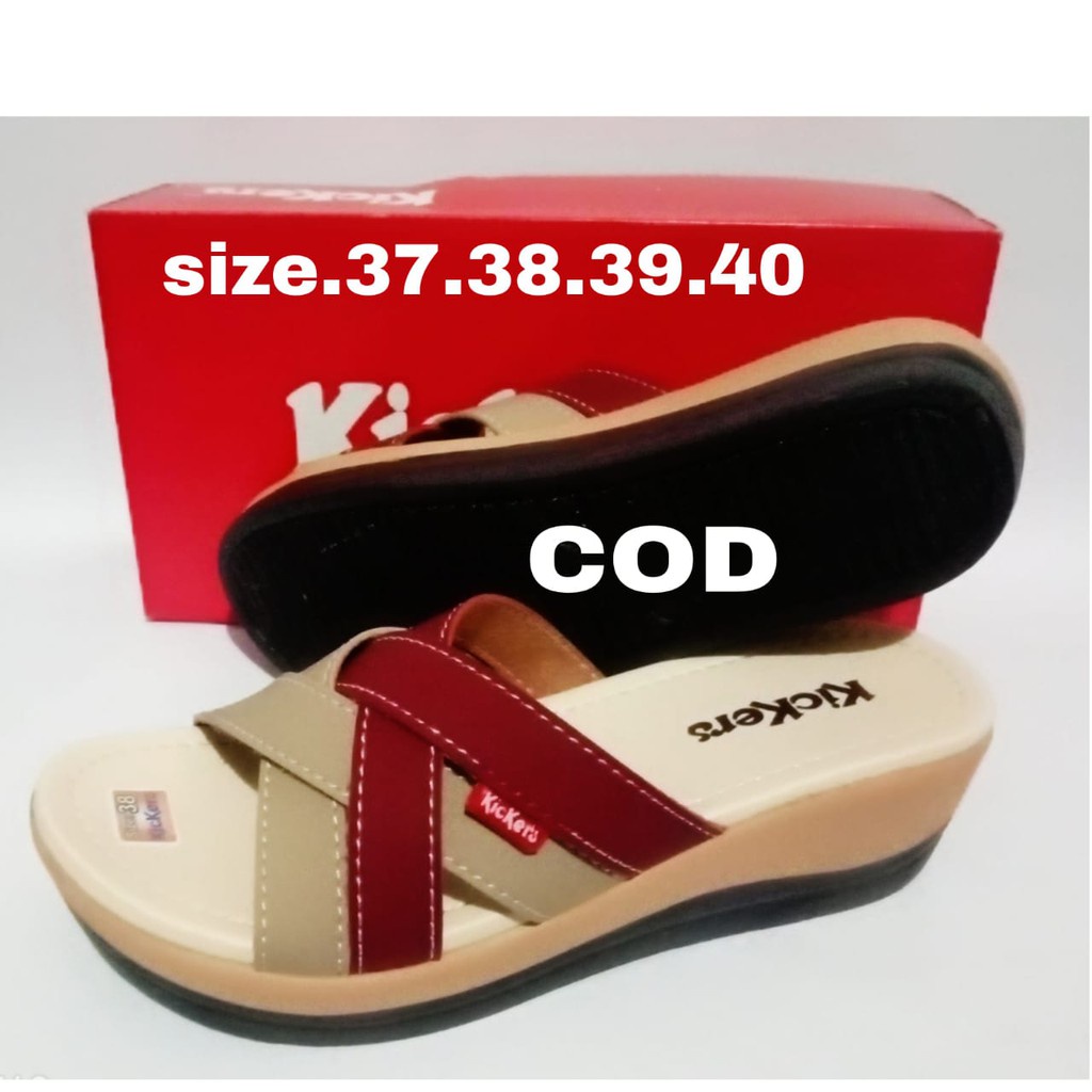 Invincible Sandal Sendal Wedges Wanita  Slop Tali Terbaru Kekiniab