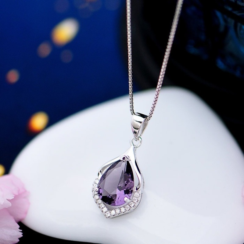 Fashion Plated 925 Silver Necklace Amethyst Pendant