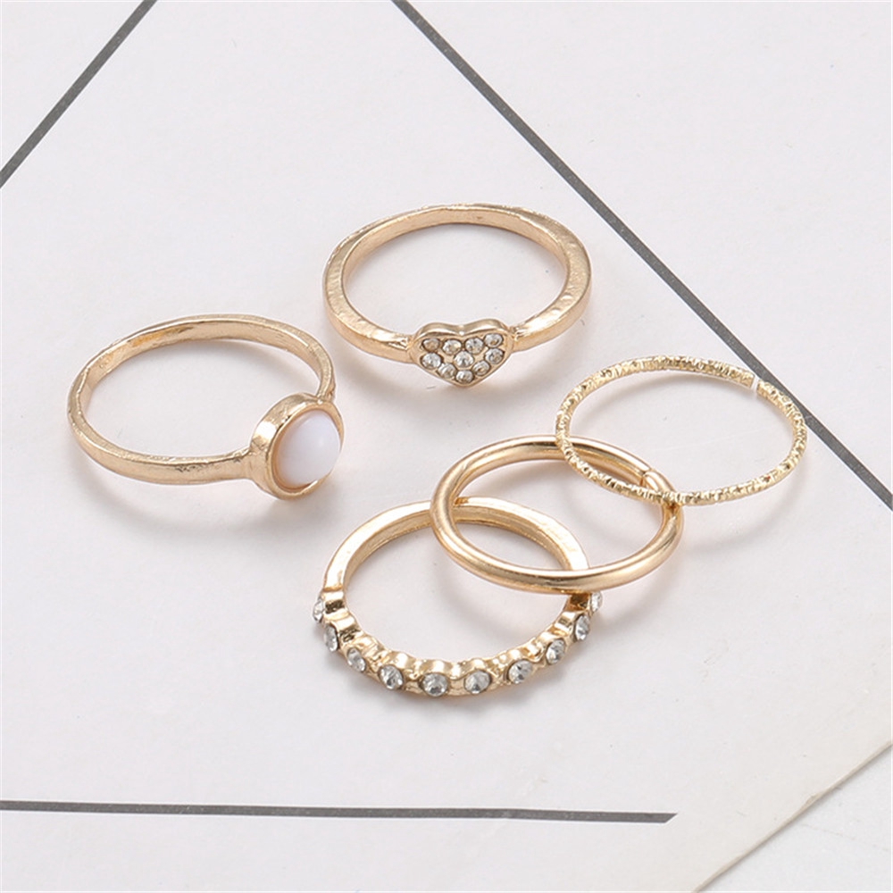 5Pcs Cincin 1.6cm diameter Kombinasi Mutiara Bentuk Hati untuk Wanita