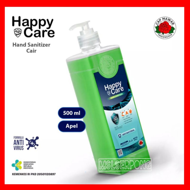 HAND SANITIZER CAIR APEL (HIJAU) 500ML  HAPPY CARE / HAND SANITIZER / HAND SANITIZER LIQUID