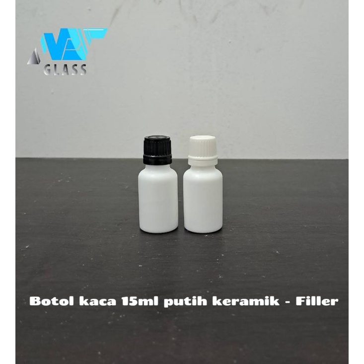 botol kaca 15ml putih mutiara tebal tutup filler / botol essential oil 15ml