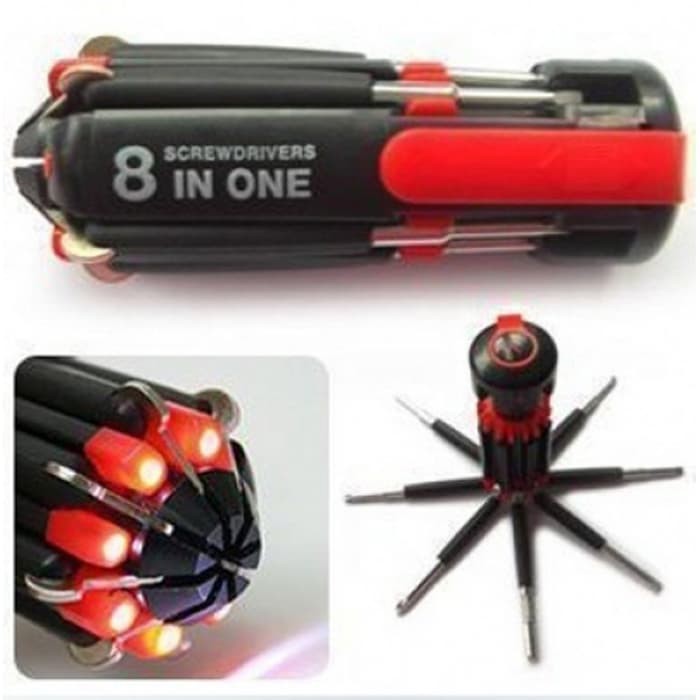 Obeng 8 in 1 Senter Lampu LED Multifungsi Perkakas Screwdrivers Travel