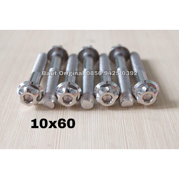 baut probolt 10x60 mm stainless new model drat 14 panjang 6 cm ukuran 14 gs1 gear 2 kunci belimbing heng