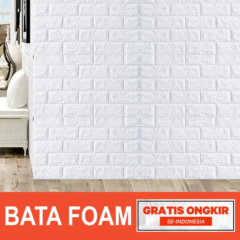 Wallpaper Dingding 3D Foam Motif Batu Bata /  Dekorasi Dinding Kamar Murah-FOAM BATA PUTIH 77CM