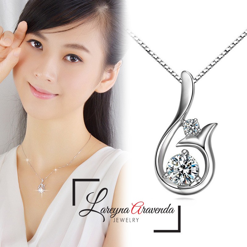 Kalung Titanium Asli + Liontin Model Whale Crystal Kristal Zirconia KL007