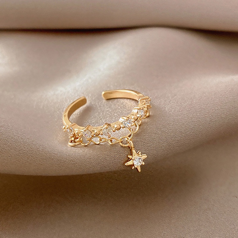 Cincin Wanita Bentuk Hexagram Bahan Metal Warna Emas Untuk Pernikahan