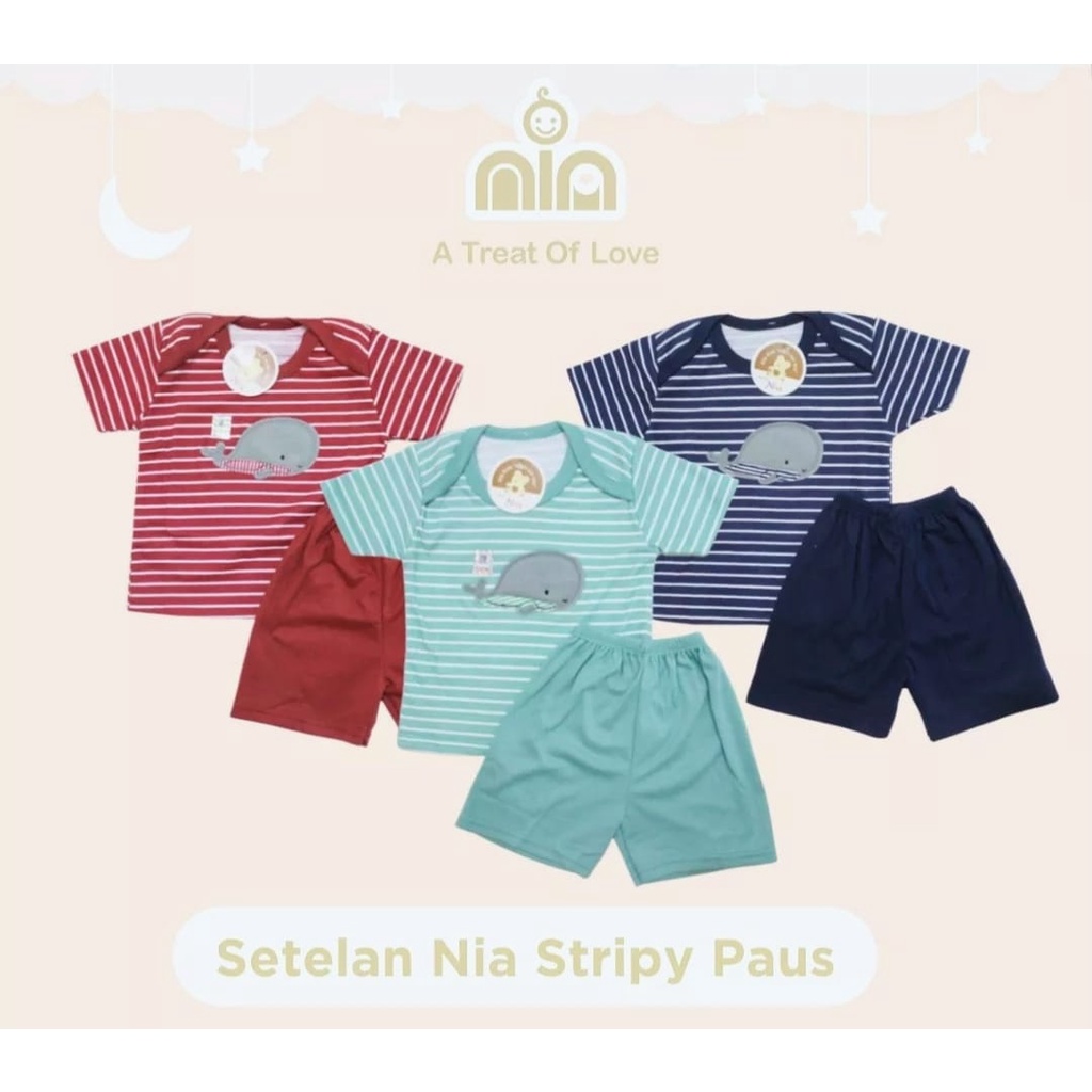 SALE Setelan Bayi 3-6 Bulan Setelan Nia Stripy Paus Premium