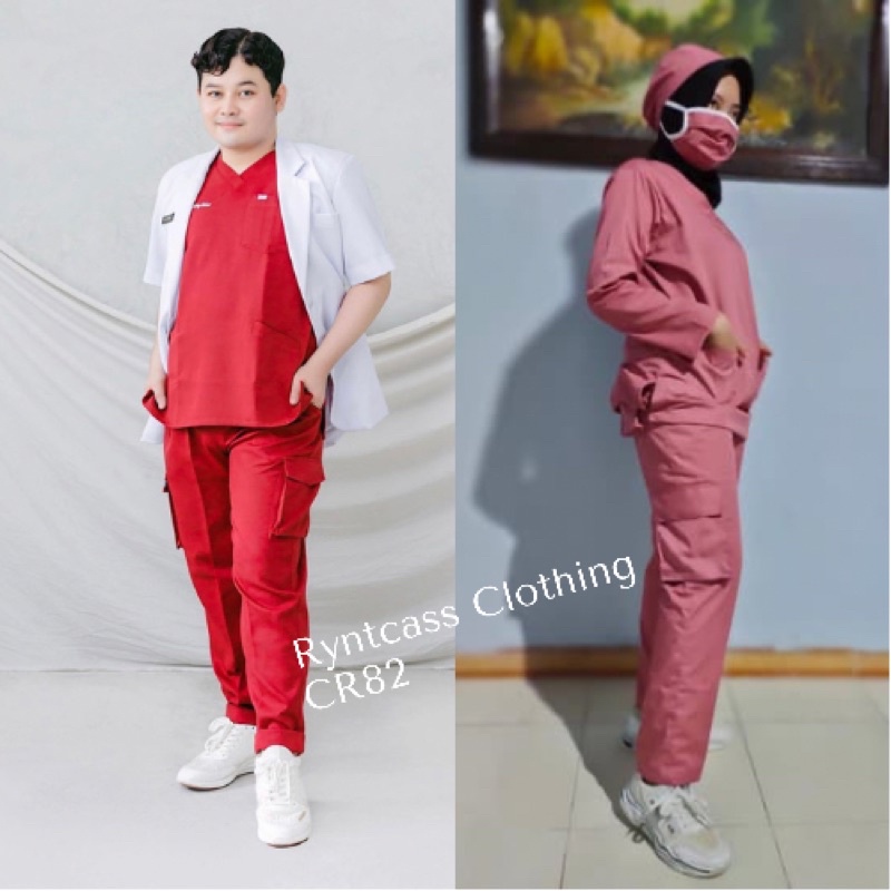 RYNTCASS - BIG SIZE SET CELANA CARGO BAJU OKA LENGAN PANJANG