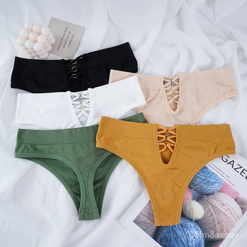 Cotton Women Hollow Out Thong Panties Underwear Seamless Sport Briefs Low Waist Female Solid Panty C