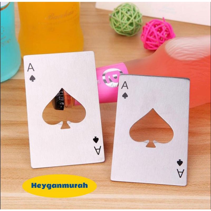 Heygan - Pembuka Botol Stainless Kartu Poker AS / Ace Card Bottle Opener / Kartu Pembuka Tutup Botol Bir