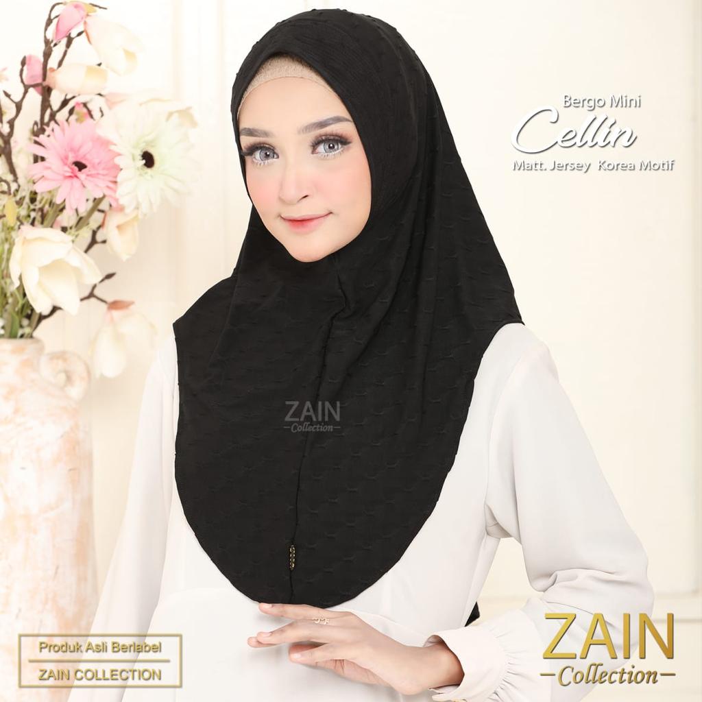 Jilbab Instan Bergo Cellin Jersey Ori Zain Collection-HITAM