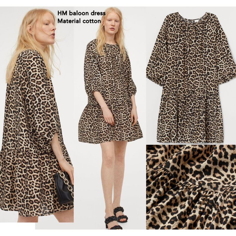 H&amp;M Dress Wanita Leopard &amp; Wide Floral Dress Dres Cantik Lebaran Original Branded 100%