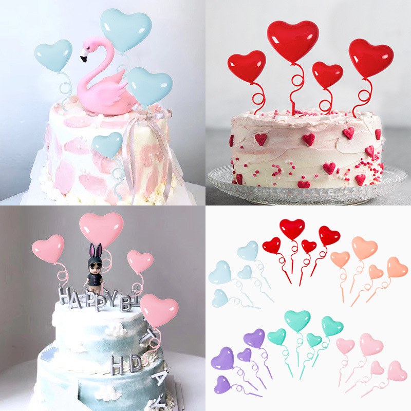 4pcs / Set Topper Kue Bentuk Balon Hati Untuk Dekorasi Ulang Tahun / Pernikahan / Valentine