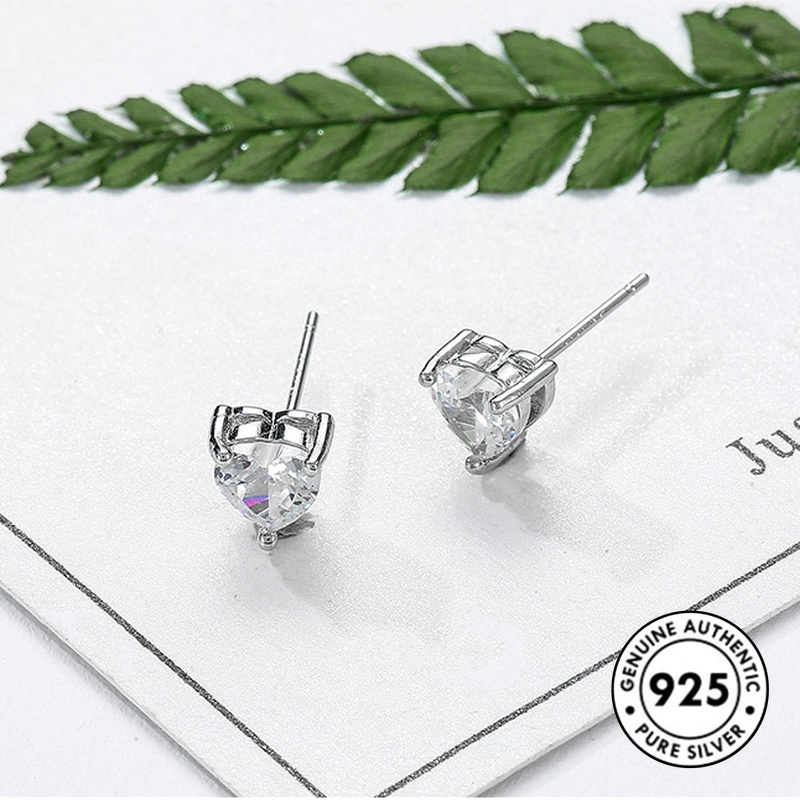 Anting Tusuk Sterling Silver 925 Desain Hati Hias Berlian Imitasi Simple Untuk Wanita