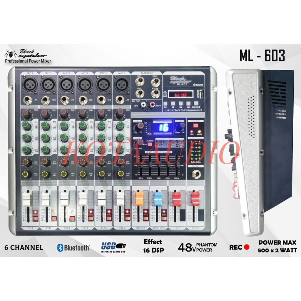 POWER MIXER BLACK SPIDER ML 603 BLACKSPIDER ML603 BLUETOOTH 6CHANNEL