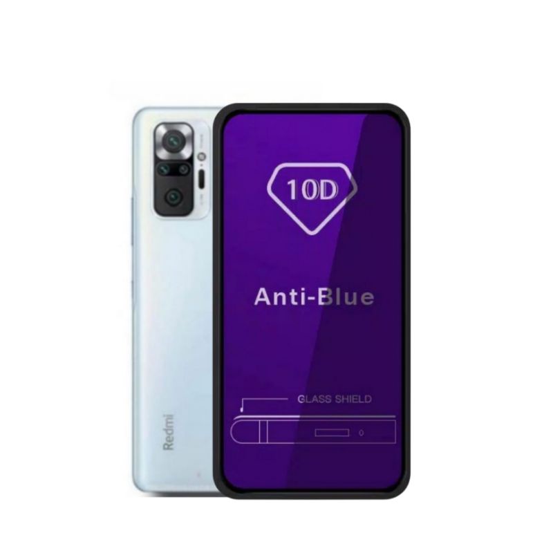 Tempered Glass Blue Redmi Note 10 4G/5G Note 10 Pro 4G Note 10s 9 Anti Radiasi full layar