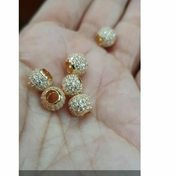 Liontin bandul kalung gelang donat bulat kopong bola disko emas asli 375 mata putih