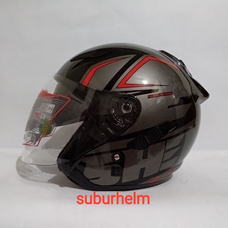 HELM  SHEL  ROVER  R - 812   BLACK  RED  DOFF  DAN  GLOSSY  HALF FACE   DOUBLE  VISOR