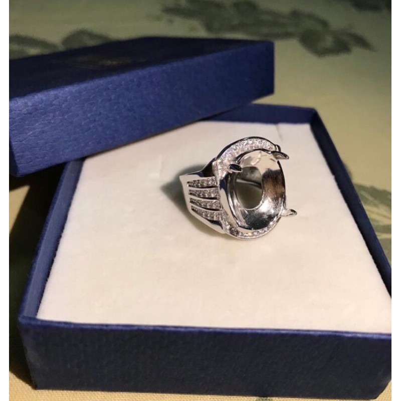 Kerangka/Cangkang Cincin Pria Batu Permata/Akik Model 4 Garis 16x13 mm