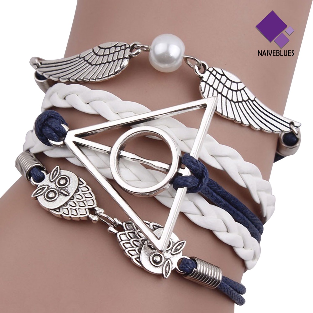 Naiveblue Gelang Tangan Kulit Tumpuk Kepang Ornamen Harry P-otter Deathly Hallows Untuk Wanita