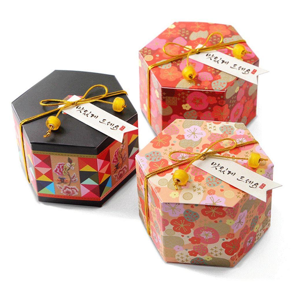 Lanfy Gift Box Mini Elegan Packing Kado Hexagon Motif Plum Blossom Foldable Wedding Decor