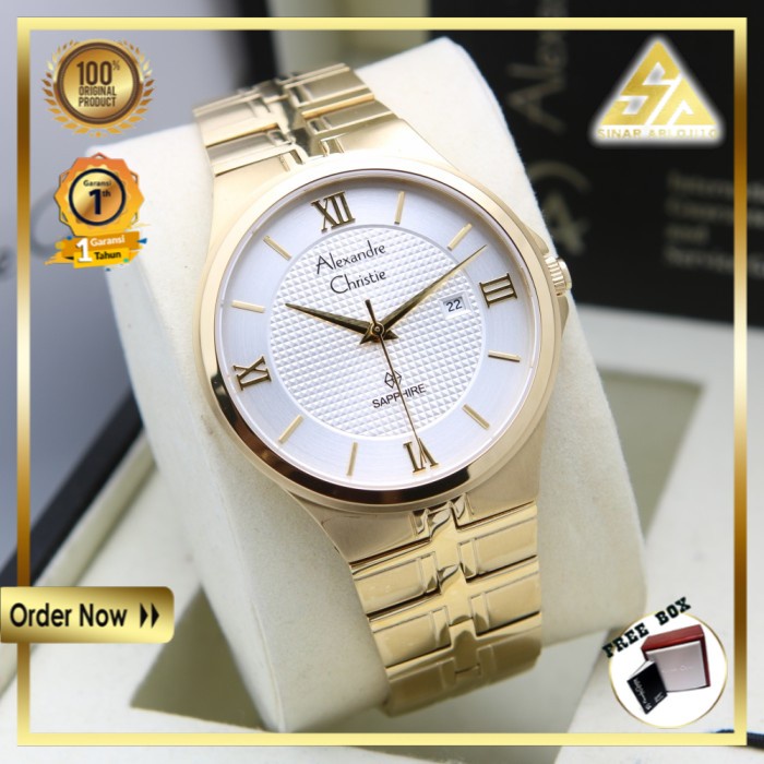 JAM TANGAN ALEXANDER CHRISTIE ALEXANDRE CHRISTIE PRIA COWOK ORIGINAL ORI BRANDED GOLD AC 8541