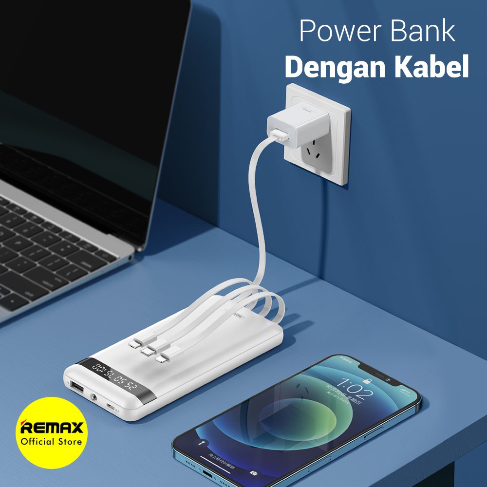 Remax Astro RPP-222 Powerbank 10000mAh  4 in 1 Kabel Cas Micro USB + USB Type-C + USB Lightning Fast