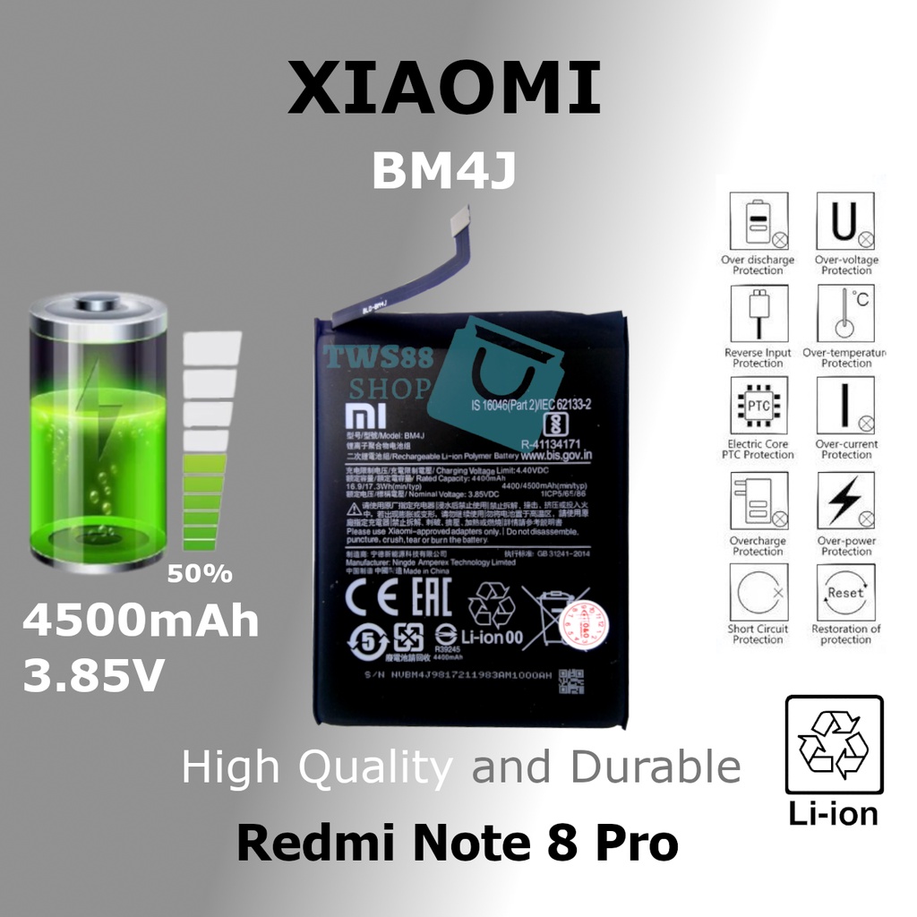 (TWS) Baterai Batre Battery Original Redmi Note 8 Pro BM4J