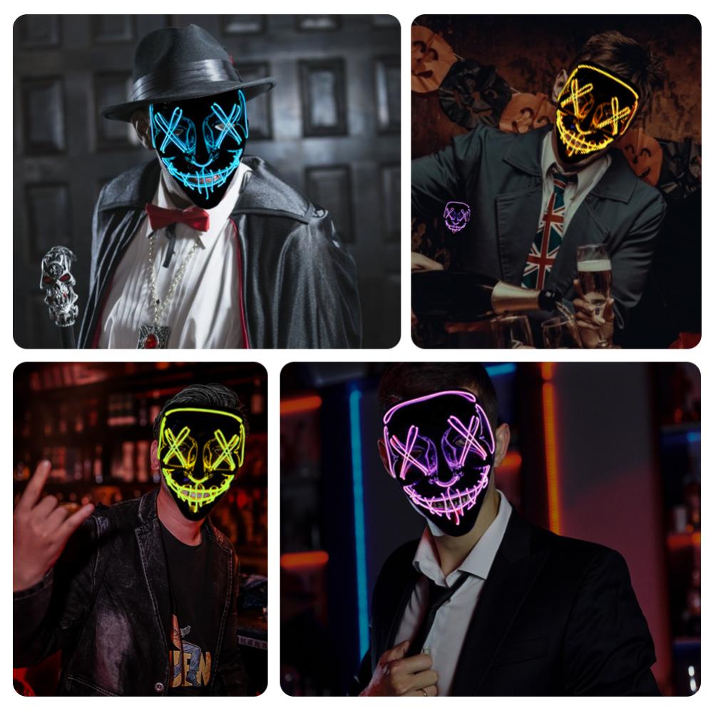 Timekey Topeng Masquerade Dengan Lampu Neon Led Menyala Dalam Gelap Untuk Pesta Halloween I6W5