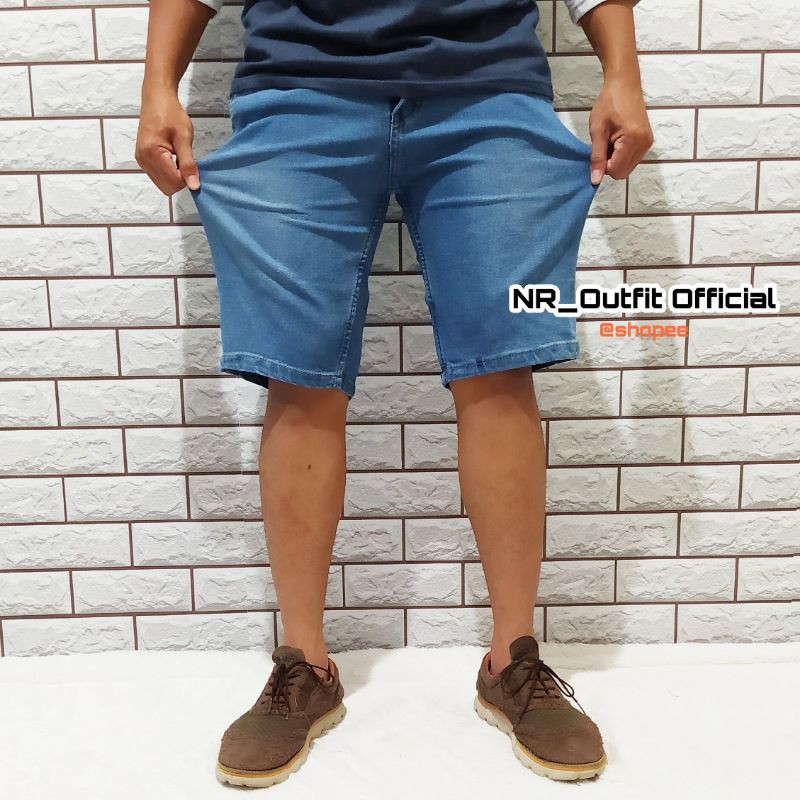 Jeans Stretch Pendek Distro Pria Celana Slim Fit Cowok Ice Blue Size 27-38 NR_Outfit Official COD