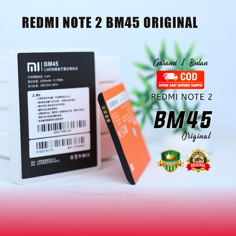 Baterai batre Xiaomi Redmi Note 2 BM45 Ori