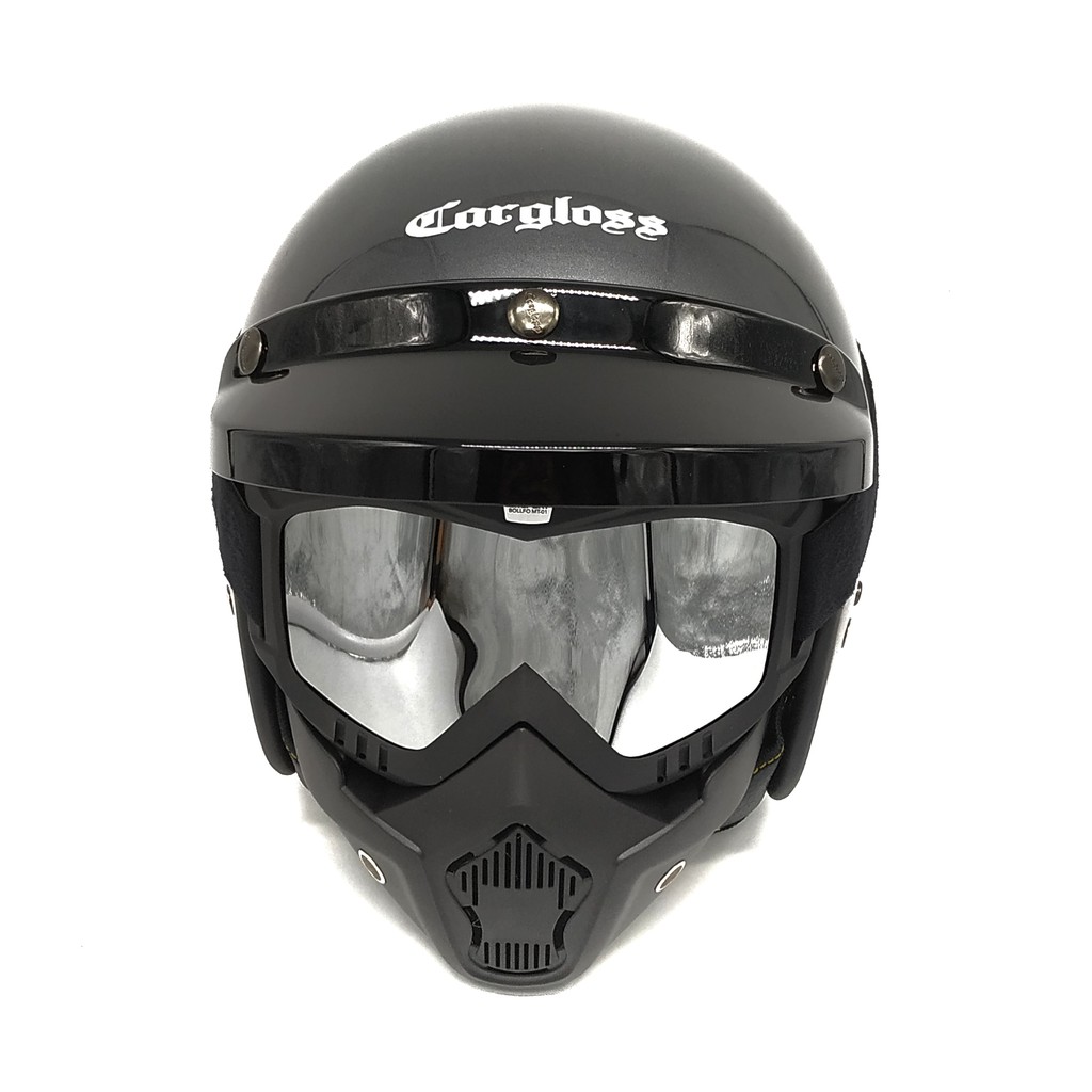 Helm Cargloss Retro | Grey Glossy + Goggle Mask