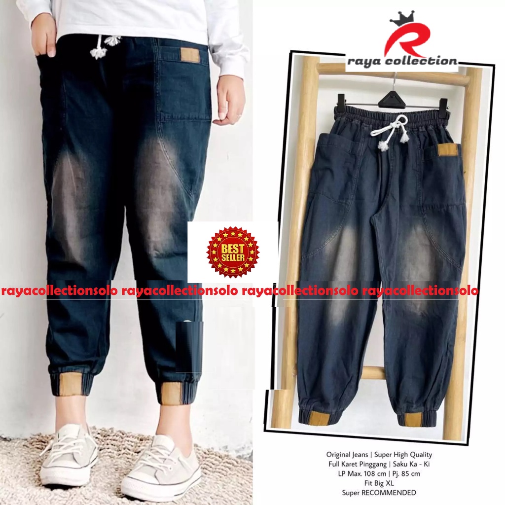 Bonni Celana Jogger Joger Jeans Denim Pants Wanita Jumbo Big size