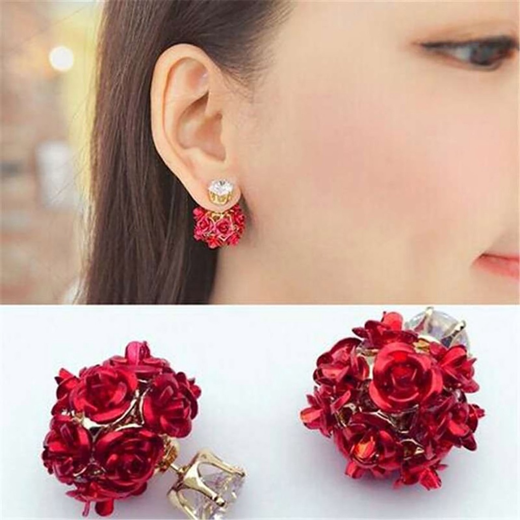Hu Hu Hu Hu Hu Alat Bantu Pasang Kacamata♡ Anting Tusuk Desain Bunga Mawar Bahan Alloy Hias Berlian Imitasi Untuk Wanita