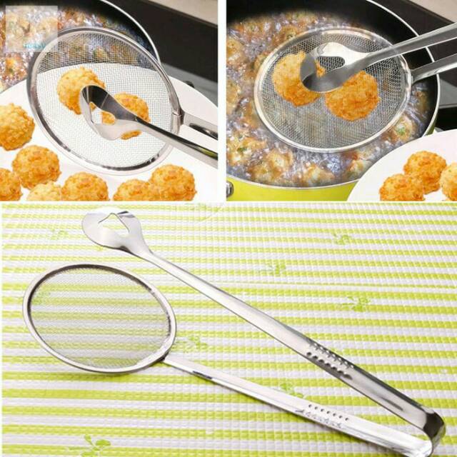 Penjepit Dan Peniris Makanan 2 In 1 Bahan Stainless Steel