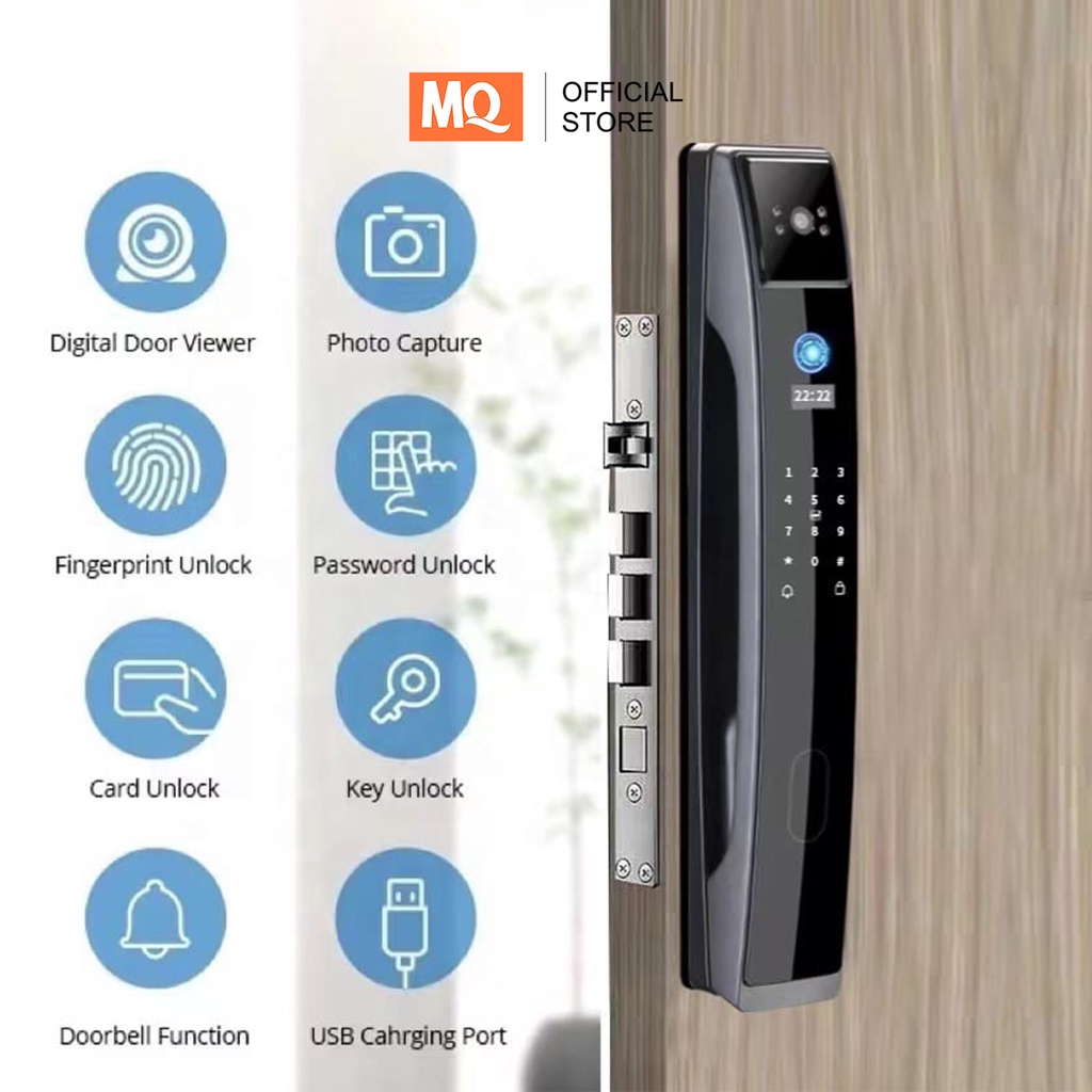 MQ  Smart Door Lock Door Lock Handle Fingerprint Waterprof - Kunci Pintu Digital