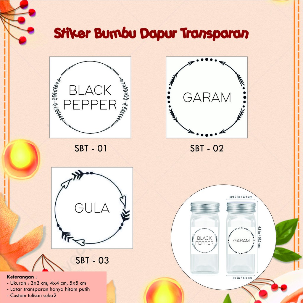 

STIKER TRANSPARAN / LABEL BUMBU DAPUR / KITCHEN