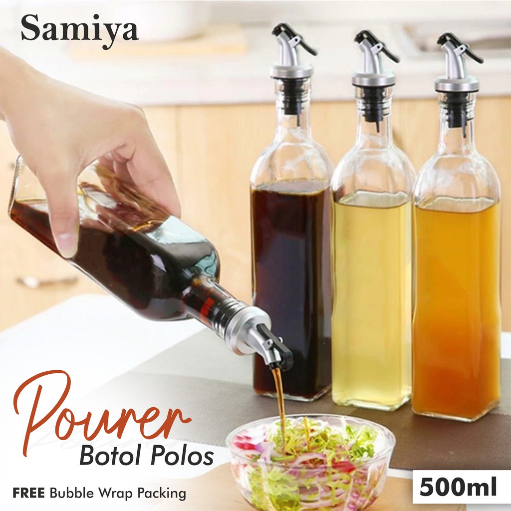 pourer bottle glass 500ml / botol kaca polos minyak kecap saus cuka bumbu dapur / botol cairan syrup