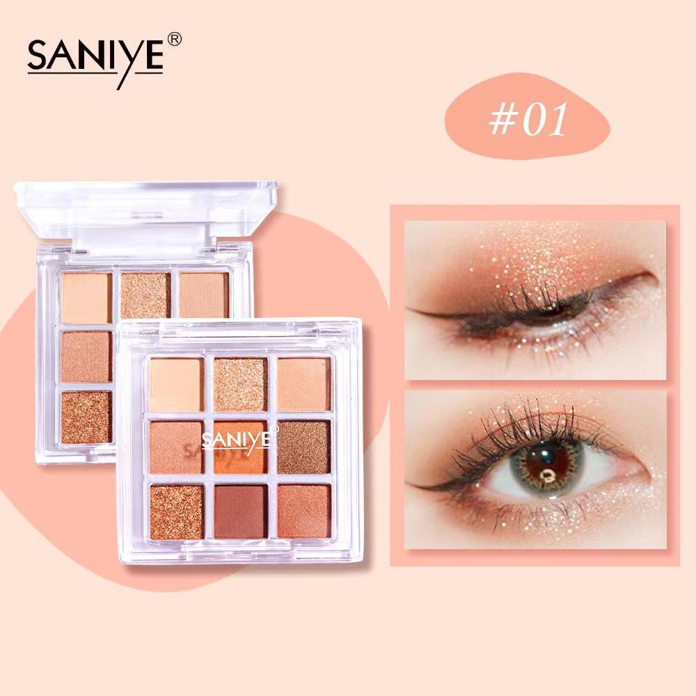 SANIYE E0925 Eyeshadow Palette Waterproof Glitter Pigment 9 Colors ORIGINAL