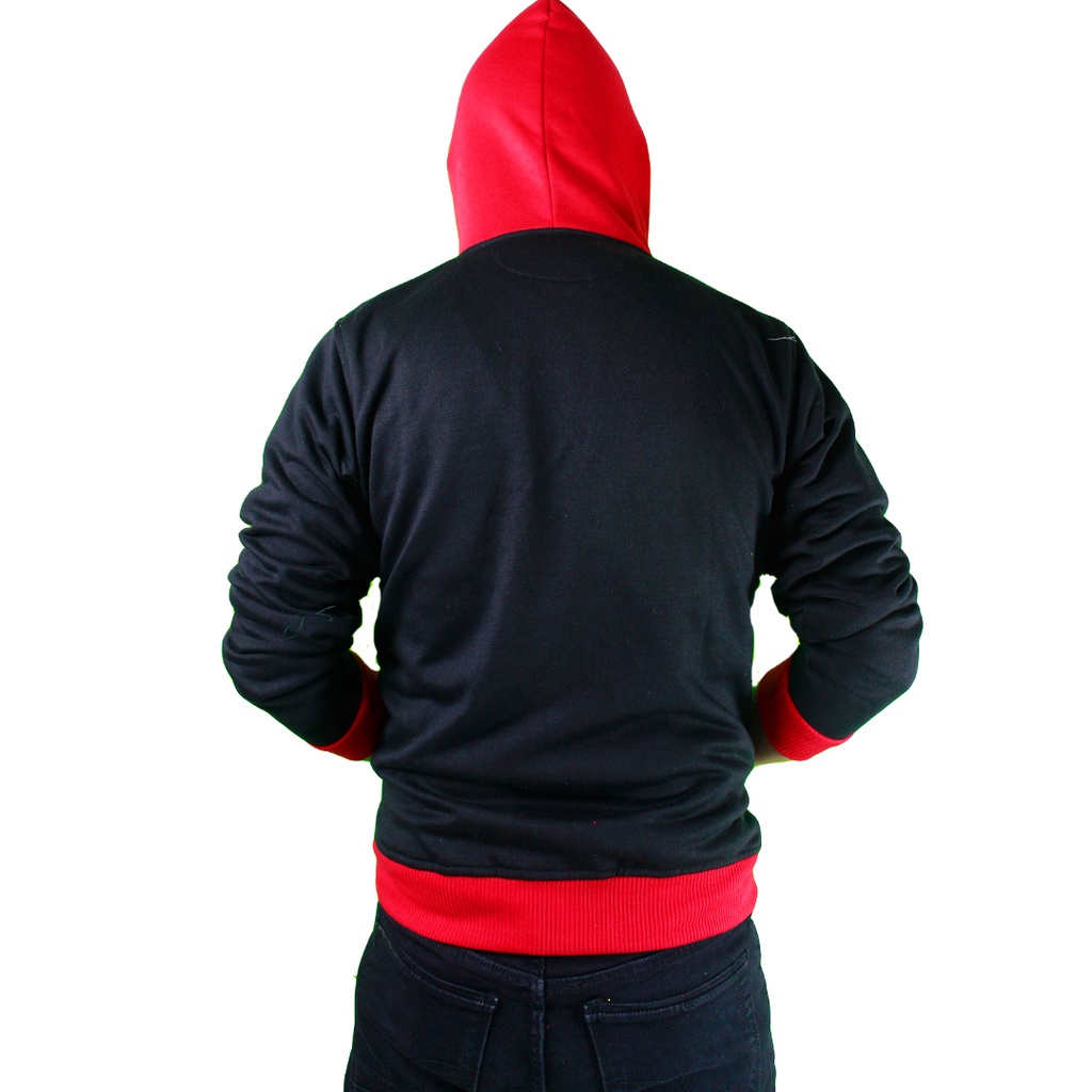 Jaket Sweater Hoodie List Merah Zipper Premium