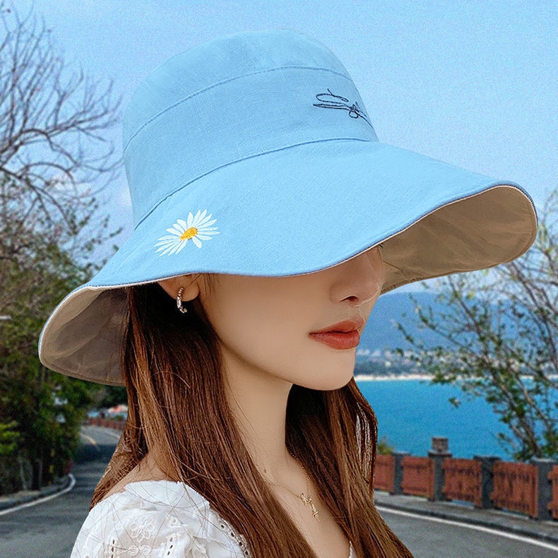 Topi Nelayan Model Dua Sisi Motif daisy Gaya Korea Untuk Wanita