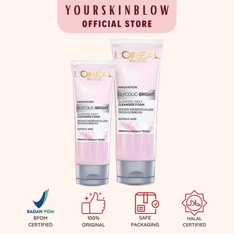 L'Oreal Paris Glycolic Bright Daily Cleanser Foam - 50/100ml Skin Facial Wash Glyco Loreal