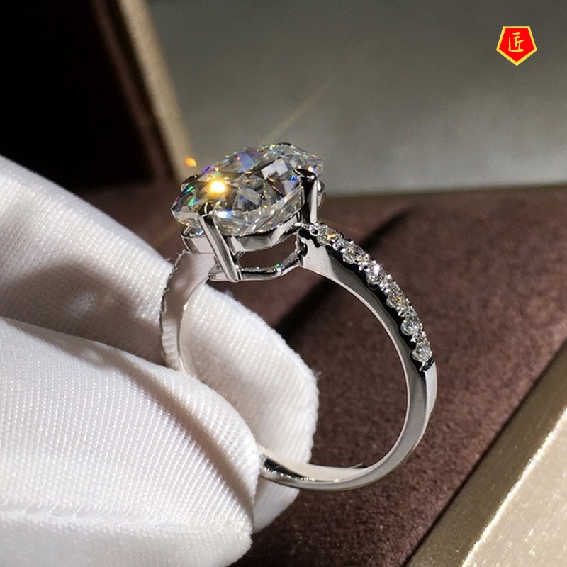 [Ready Stock]Elegant 18K Platinum Moissanite Square Diamond Ring