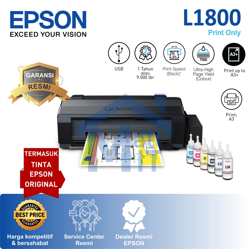 (PACKING KAYU) PRINTER EPSON L1300 L-1300 L 1300 PRINTER A3 A3+ Arsitektur Architecture Garansi Resm