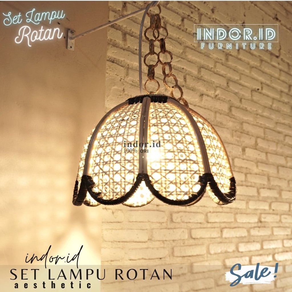 Set Lampu Hias Rotan Gantung/ Kap Lampion Lampu Gantung dinding Aesthetic/Lampu Dekorasi Ruang Tamu Teras Terbaru Murah