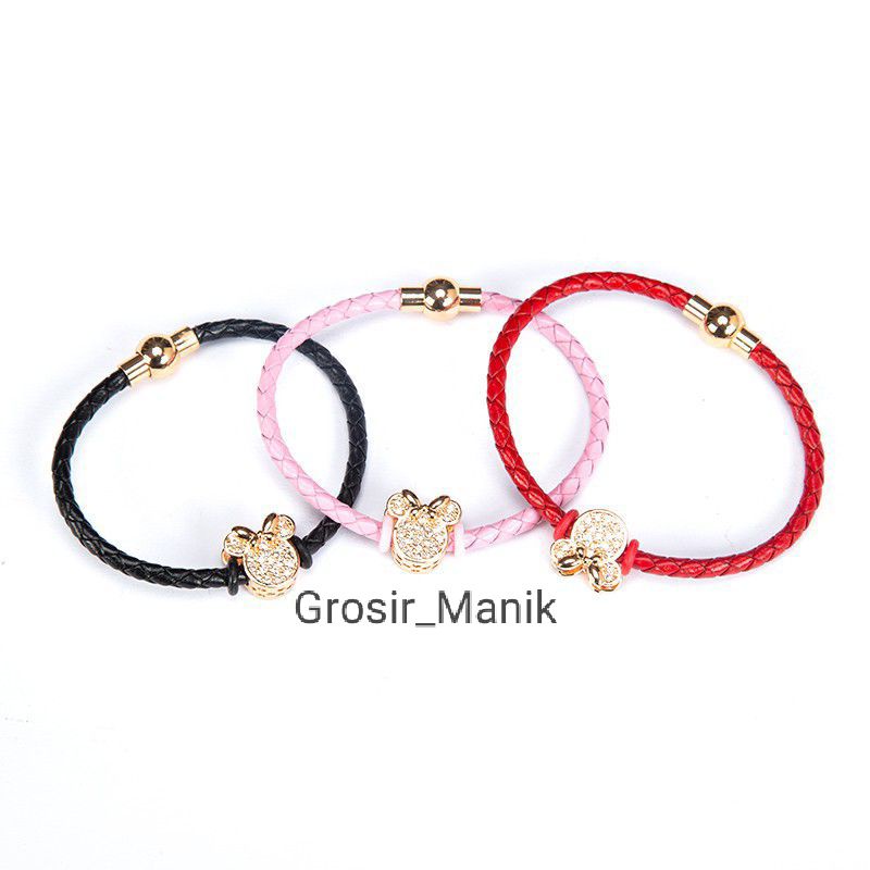Gelang Tali Kulit Gelang Tangan Wanita Charm Liontin Xuping Emas Couple Bracelet