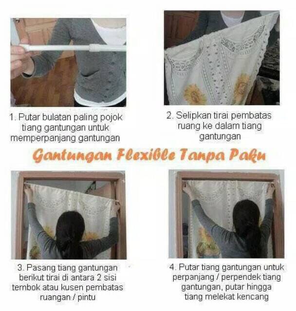 Tiang Fleksibel gorden /TIANGPIPA tongkat serbaguna/tiang kamar mandi,TIANG TONGKAT lemari,gantungan pakaian/tongkat kolong meja dapur/TIANG PIPA TONGKAT jendela,gantungan peralatan dapur FLEKSIBEL GORDEN/TIANG PINTU JENDELA TANPA PAKU ,