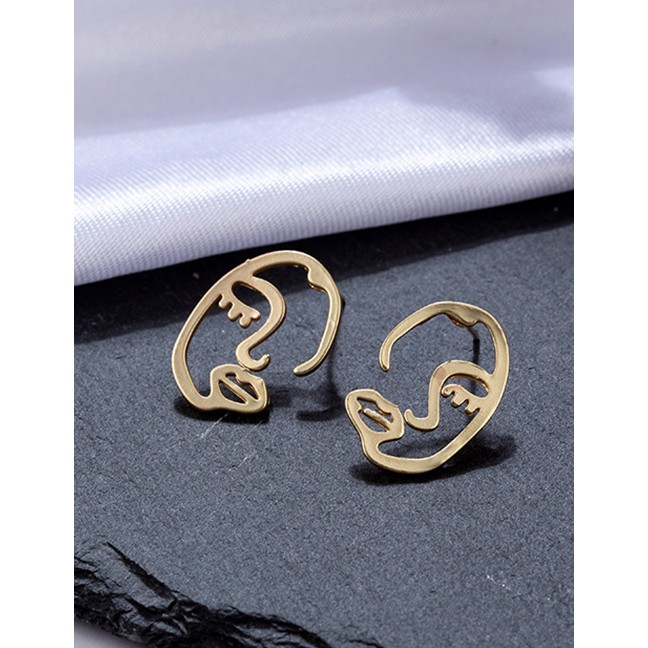 LRC Anting Tusuk Fashion Gold Color Mask Shape Design Pure Color Earrings F21978